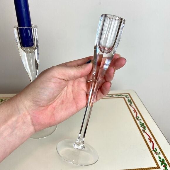 PAIR Oneida Hand-Cut Lead Crystal Taper Candle Holders 8.25” Modern Elegance Cle - Picture 3 of 8